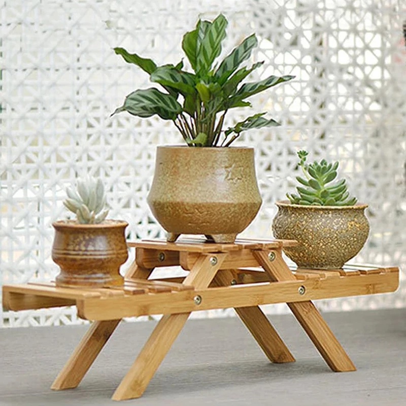 Bamboo making Indoor Holder Plant Garden Table Outdoor Display Stand Living Room Planter Flower Shelf Home Decor Pot Rack