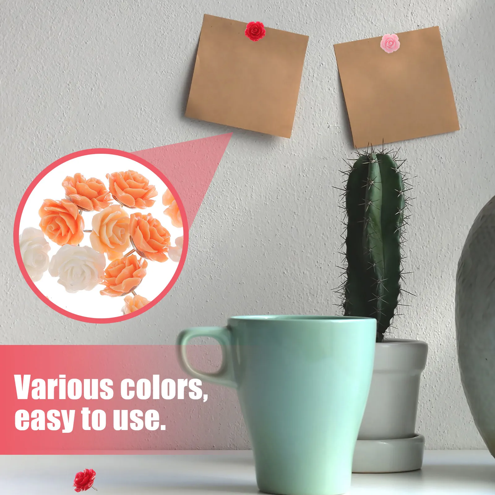 40Pcs 다채로운 꽃 모양 핀, 창의적인 장 핀, 사무실, 학교 게시판용 다채로운 압정 세트