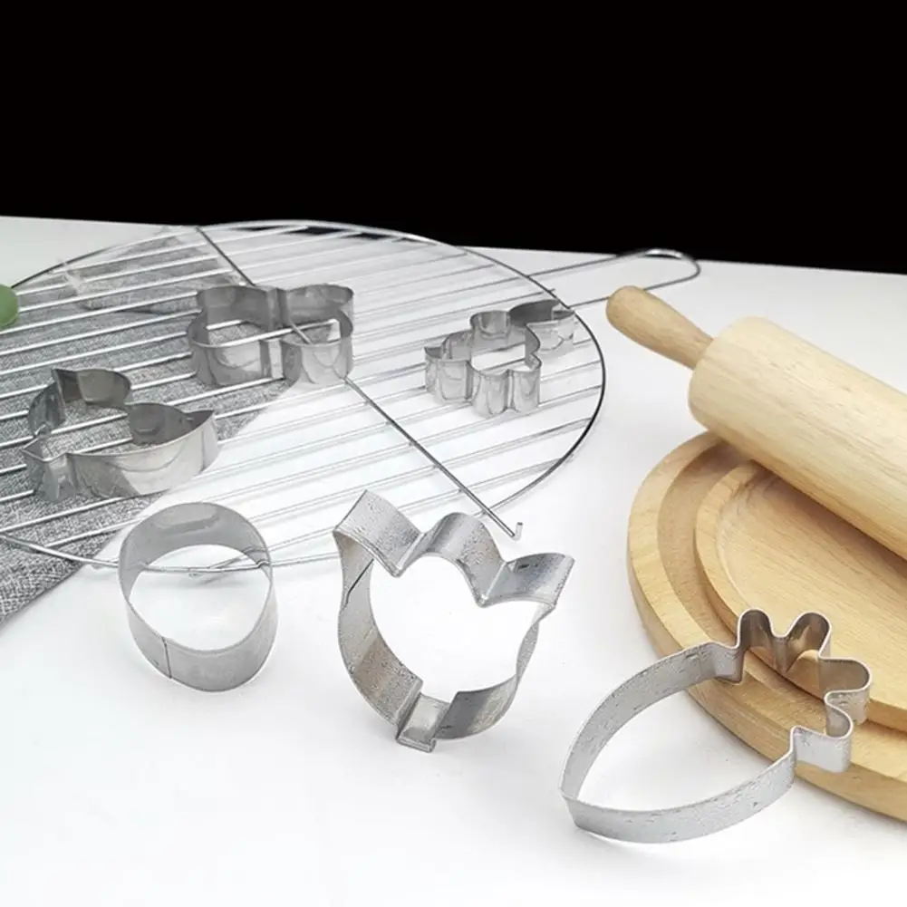 

Non-stick Cookie Cutters Spring Easter Cookie Cutter Set 6pcs Stainless Steel Biscuit Molds with Bunny Rabbit Carrot for Party