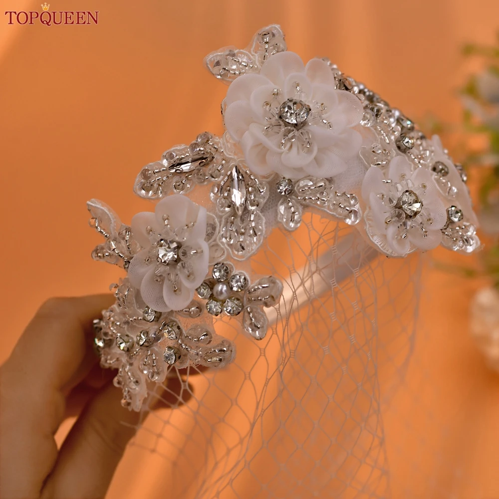 TOPQUEEN Bridal Birdcage Veil Face Mask Veil Headband Mesh Face Wedding Party Jewelry Hair Accessories Customization S358