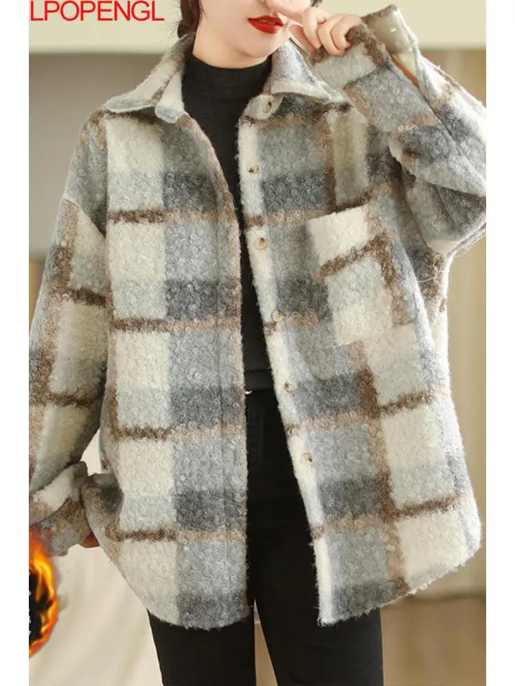 

Женское осенне-зимнее Новое корейское повседневное универсальное свободное клетчатое пальто лоскутное однобортное уличное пальто с длинными рукавами