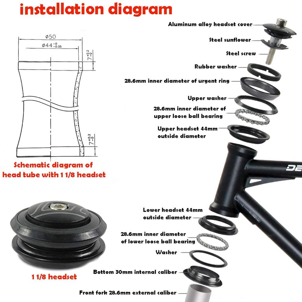 Alliage Aluminium Jeu De Direction Vélo Pissente - 42-52mm, Fourche Standard Jeu De Direction Vélo Route Léger