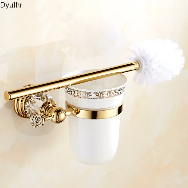 stainless steel golden crystal toilet brush holder toilet cleaning brush head storage bathroom accessories 1pcs
