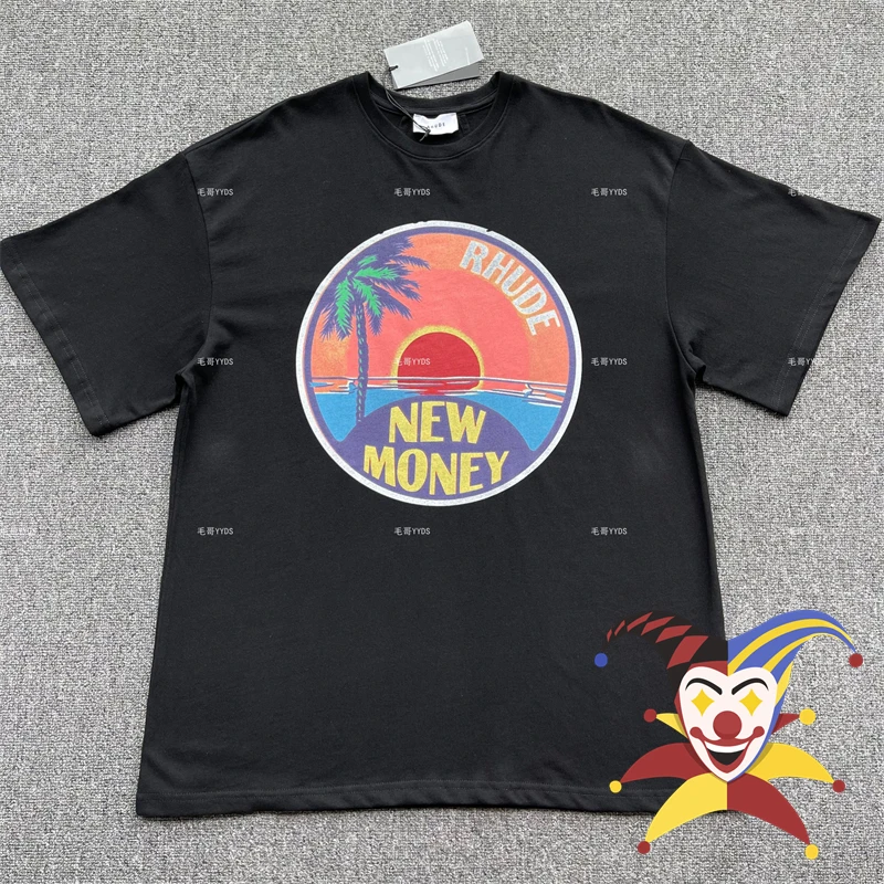 

Rhude NEW MONEY GRAPHIC Vintage T-Shirt Men Women Oversized Top Tee T Shirt