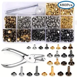 Round Metal Double Cap Rivets for DIY Leather Craft and Accessories (480set)