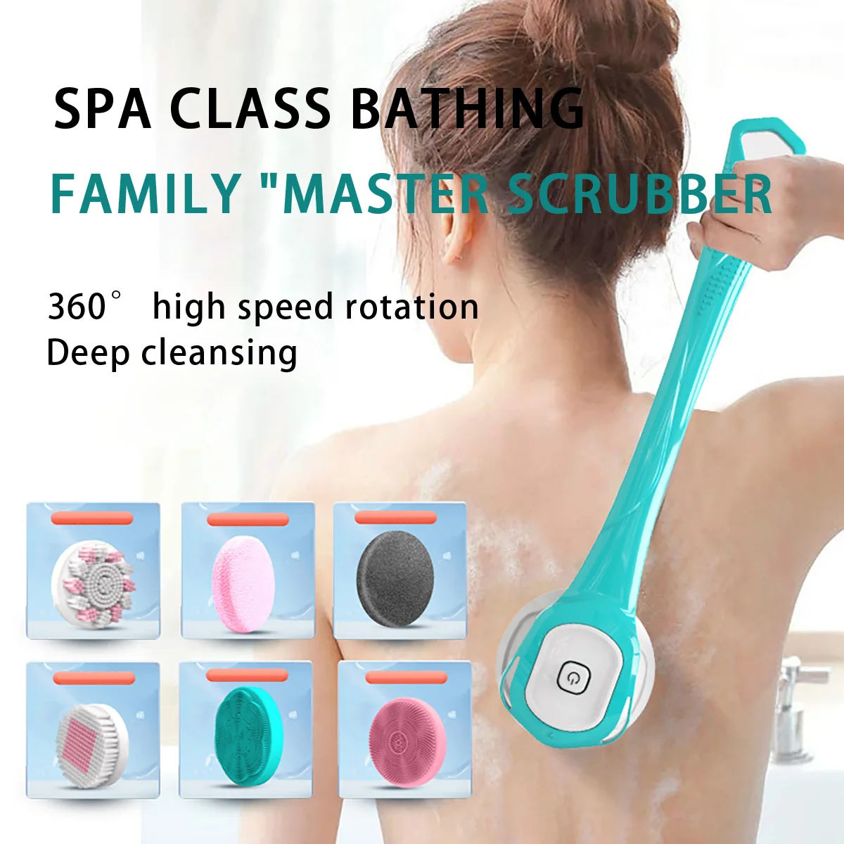 Electric Bath Brush 316g Long Handled Whole Body Exfoliation Bath Brush Soft Bristles
