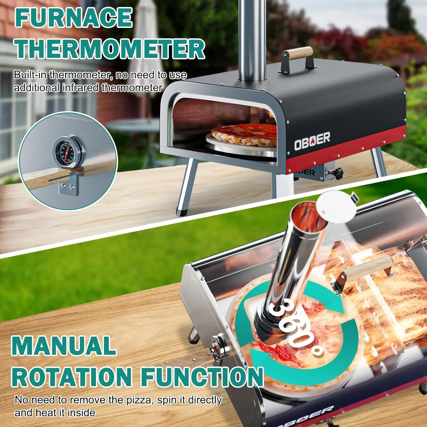Pizza Oven Outdoor 13" Multi-Fuel Pizza Maker Rotatable Pizza Ovens Portable Wood Fired and Gas Oven 4
