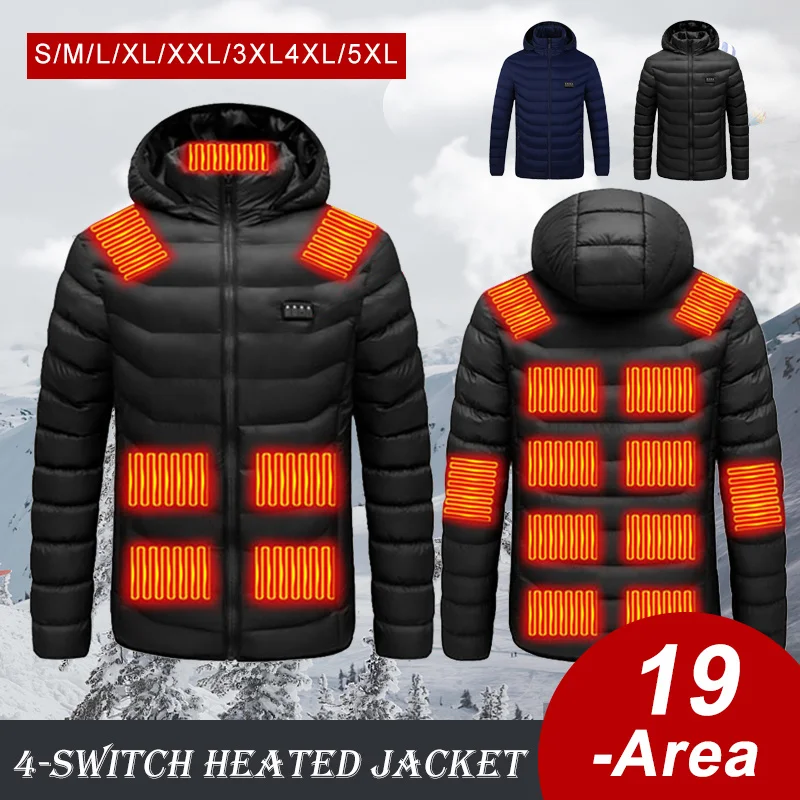 

19 Areas Heated Jacket for Men Women Winter Warm USB Heating Jacket 4 Switches 3 Gear Temperature Control Outdoor Sportwear