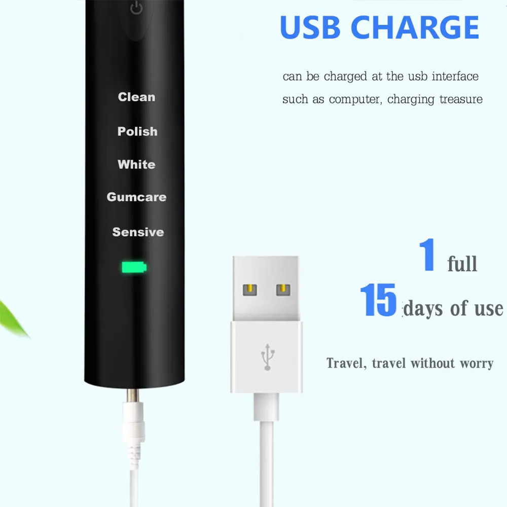 Electric Toothbrush USB Charge Rechargeable Washable Electronic Whitening Teeth Brush J110