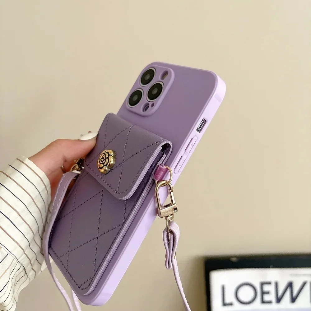 Lanyard Pocket Zero Wallet Solid Color Mobile Phone Soft Shell Case