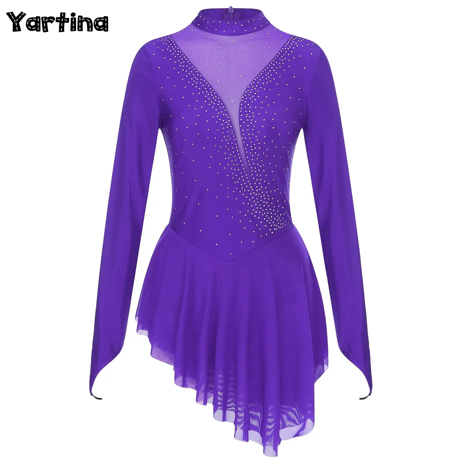 

Gymnastics Figure Skating Dress Women Long Sleeve Rhinestone Gymnastics Leotard Swimwear One Piece Ballet Lyrical Dance Costumes