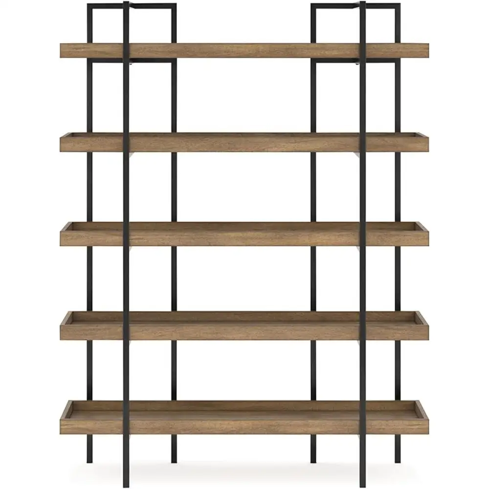 Modern Office Bookcase Mixed-Material Design 5 Shelves Urban Chic Storage Home Study Room Versatile Display Furniture 5