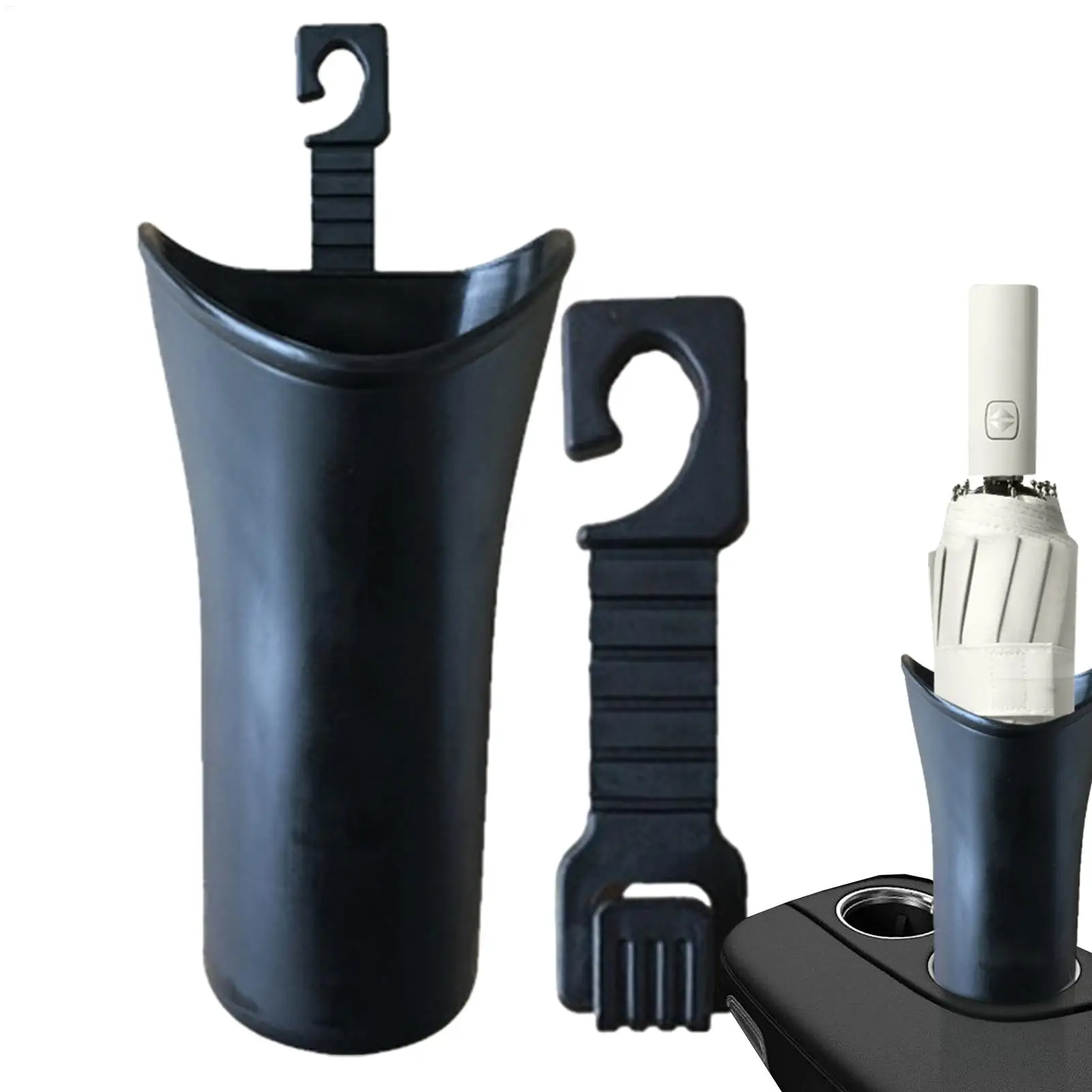 1pc Multifunctional Car Umbrella Storage Bucket Black Plastic Holder Barrel With Hook For Gathering Bottle Shelves Car Trash Can
