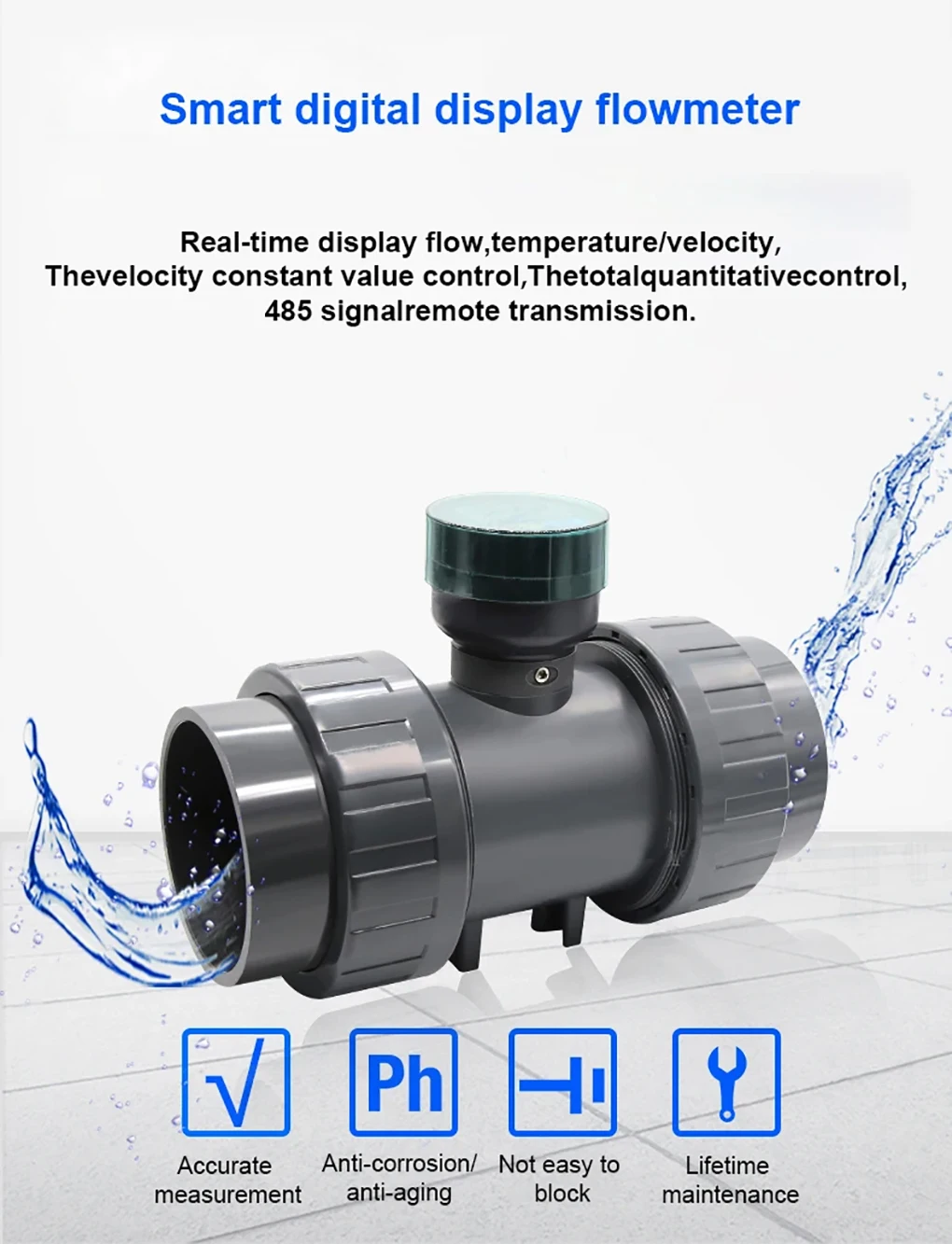 RS485 Digital Display Flow Meter High Precision Smart Electronic Flowmeter UPVC