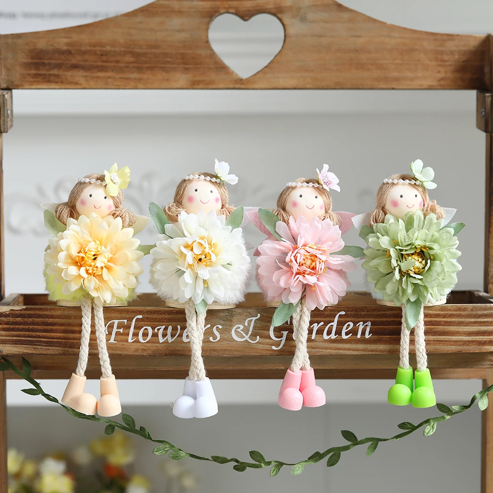 Easter Flower Fairy Plush Elf Hanging Ornaments Spring Pastel Sitting Pixie Doll for Easter Fairy Theme Party Wedding Decoration