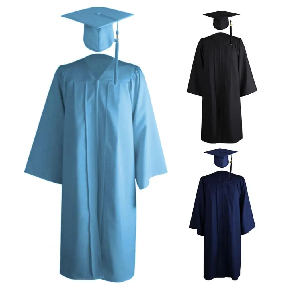 Lightweight Academic Gown Set Tassel Mortarboard Set Unisex Academic Hat for Graduation Ceremony