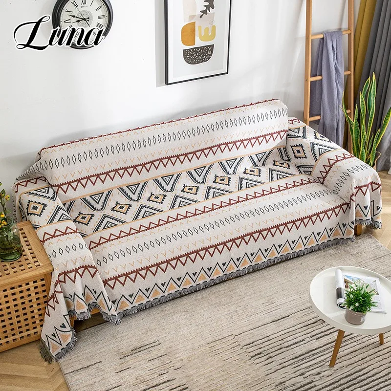 

Boho Geometry Plaid Throw Tassels Blanket Living Room Dust Proof Sofa Cover Home Decor Jacquard Couch Towel Tapestry Blankets