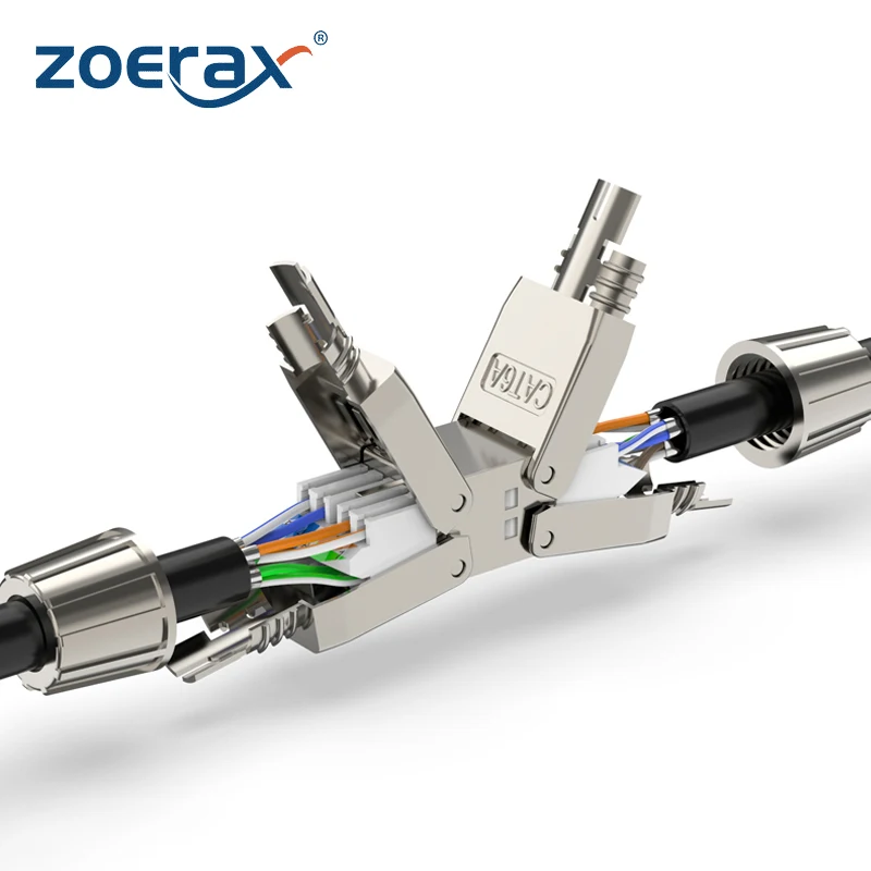 Zoerax Cat6a Cat7 Extensor de Cabo Caixa de Conexão do Adaptador de Junção Rj45 Conector de Extensão de Cabo Lan Blindado Completo Toolless