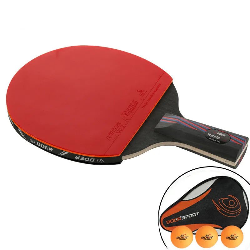 

Professional Tennis Table Racket Short Long Handle Carbon Blade Rubber with Double Face Pimples In Ping Pong Rackets with Case