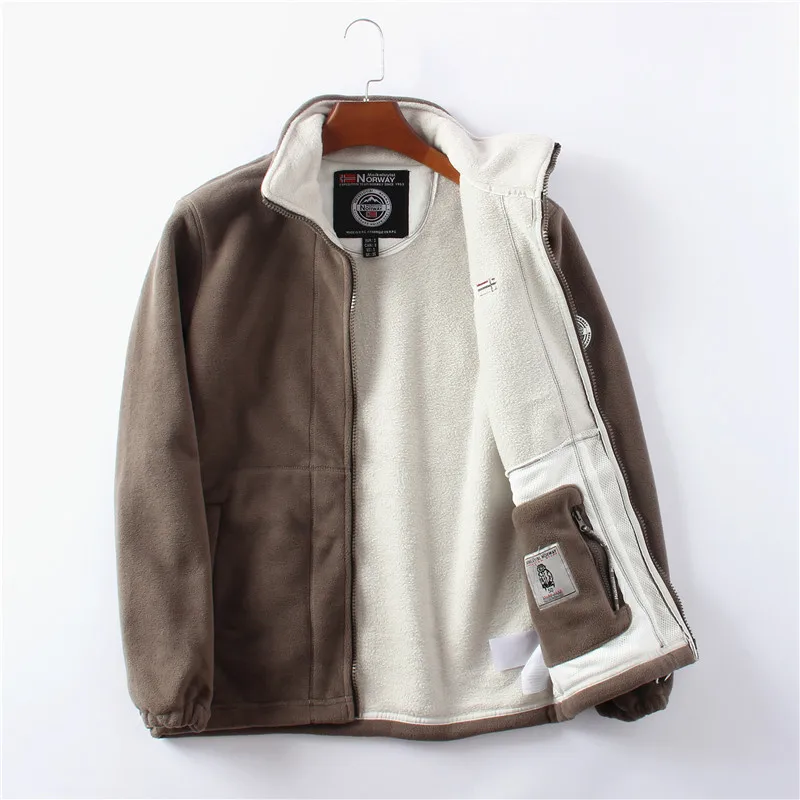 

Men's Winter Warm Clothes Polar Fleece Fleece Pockets Solid Color Young Lapel Casual Jacket Student Cold-Proof Thickened Jacket