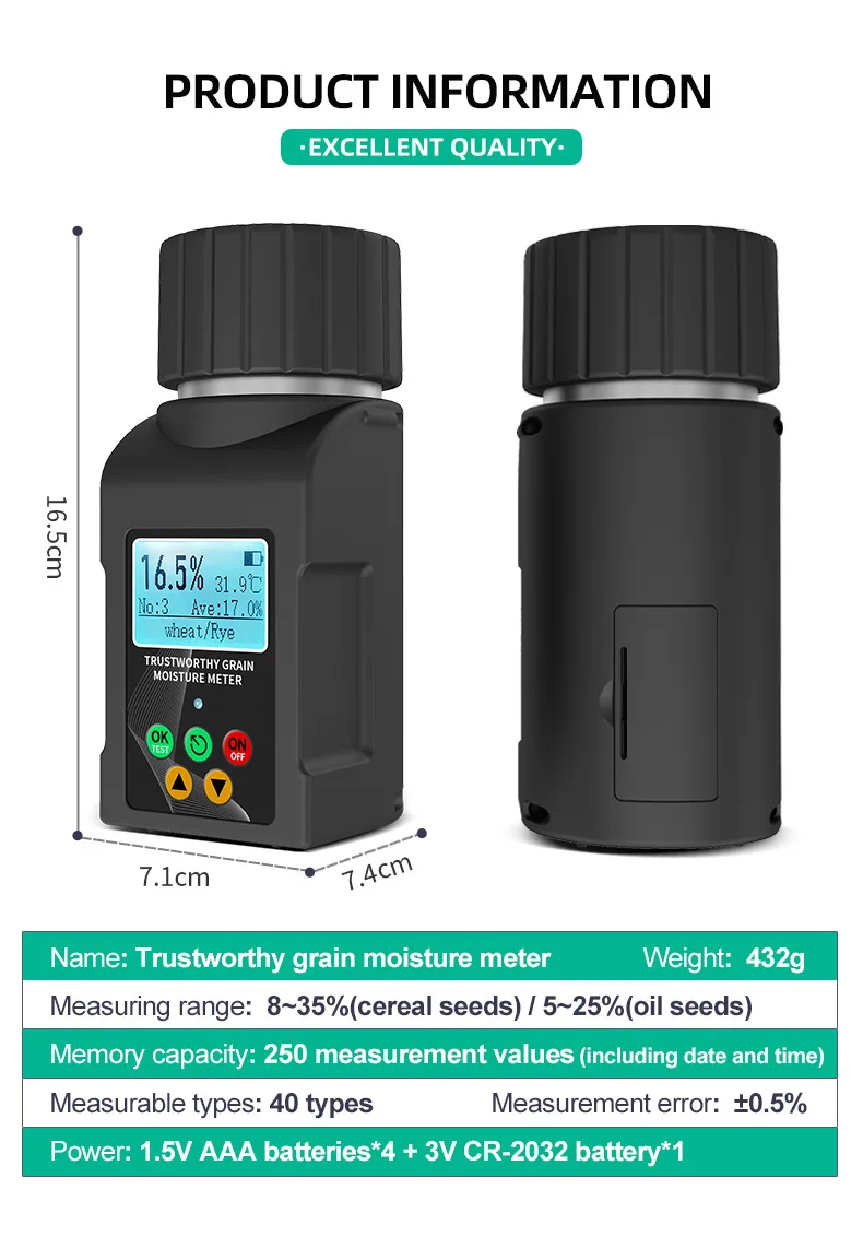 40 Kinds Grains Moisture Meter Wheat Grains Humidity Tester 9 Languages Corn Bea