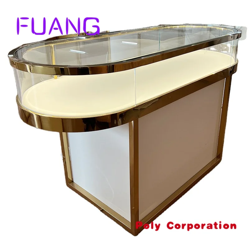 Custom  Custom retail show case display furniture wood lock door design counter jewelry glass showcase with key