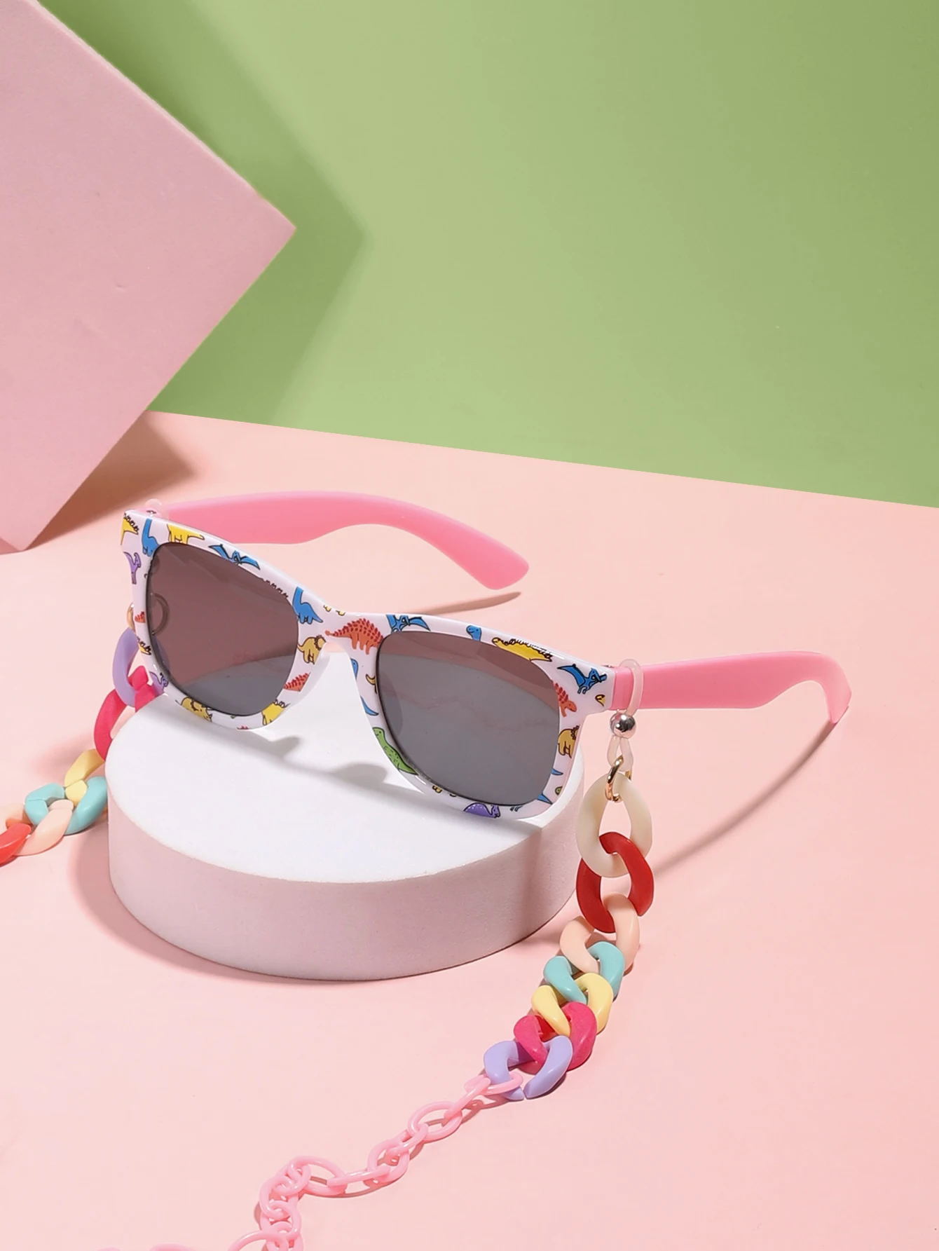 1 piece of girls 4-10Y color square frame trendy fashion glasses and 1 piece of colored glasses chain