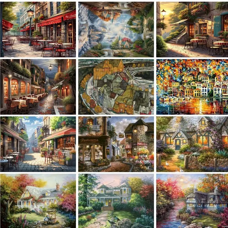 

GATYZTORY Frame Picture Town Landscape DIY Painting By Numbers Hand painted Oil Painting Modern Wall Art Picture For Home Decors