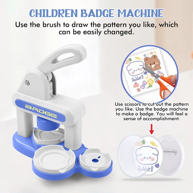 Button Maker Machine Installation-Free DIY Button Pin Maker Machine Badge Press Machine Blue Easy to use Great gift