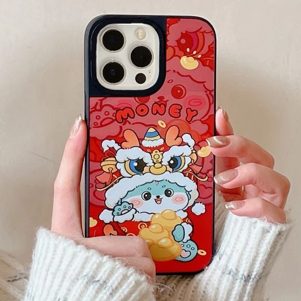 

Mirror Surface Cartoon Dragon New Year Phone Case Cover for IPhone 11 12 13 14 15 Pro Max Case for IPhone 14 Pro
