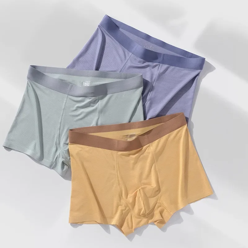 

New Japanese style solid color modal boxer shorts mens color gauze stripes contrasting color seamless mens underwear