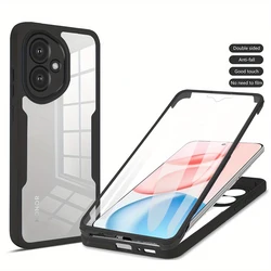 360 Full Body Shockproof Transparent Phone Case with Built - in Screen Protector - Honor 400 Smart 5G (Black)