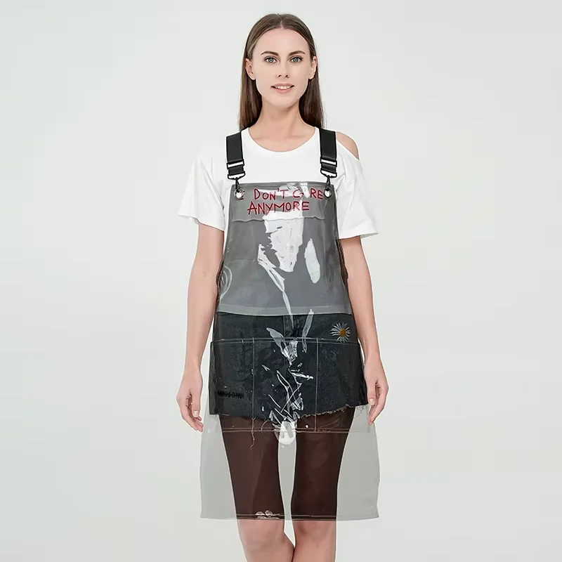 New Fashion Pink Transparent PVC Kitchen Apron Restaurant TPU Thick Hairdresser Cafe Waterproof Nail Salon Apron 2