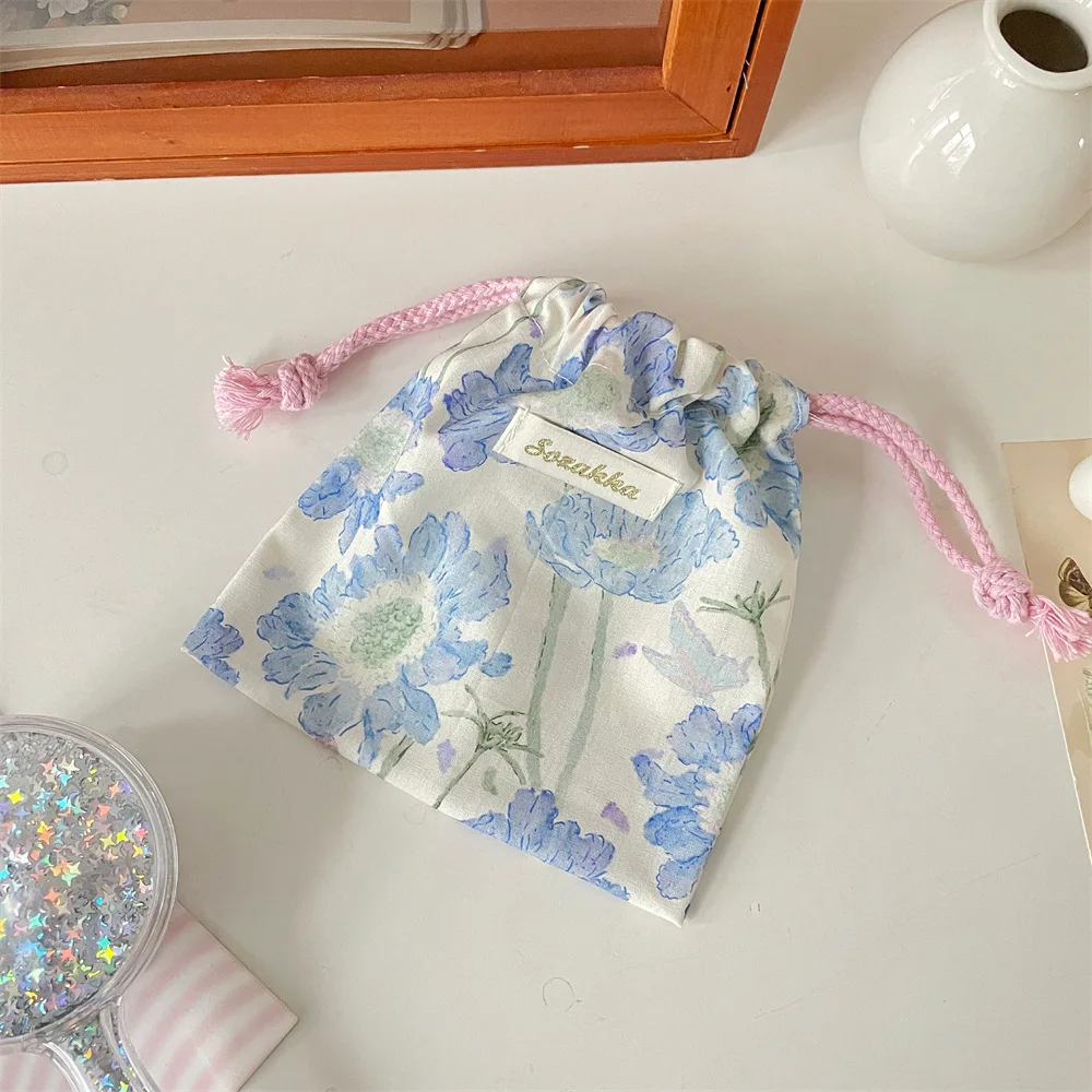 Floral Drawstring Bags Women Large Capacity Cosmetic Bag Makeup Pouch Large Capacity Coin Purse Jewelry Storage Box