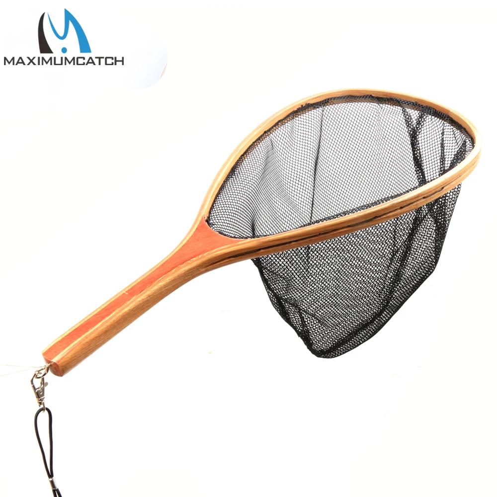 Maximumcatch Fly Fishing Landing Net Clear Rubber/Mesh Trout Catch & Release  Net Wooden Frame