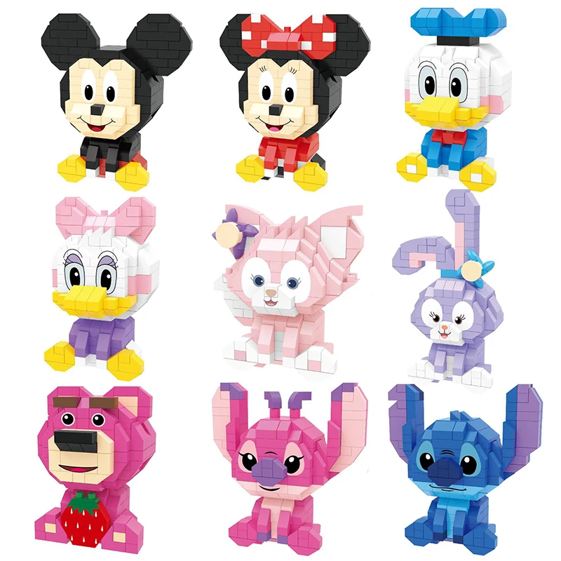 

12 Styles New Disney Building Blocks Cartoon Stitch Mickey Minnie Mouse Anime Figure Mini Assembly Toy Bricks Kids Birthday Gift