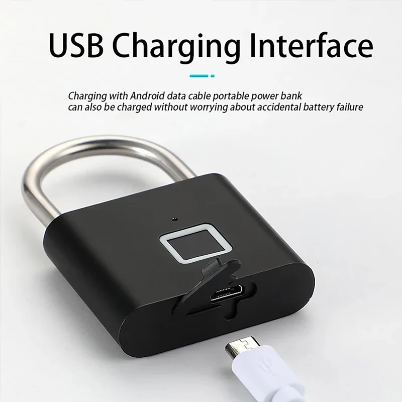 Keyless Smart Fingerprint Padlock USB Charging Fingerprint Lock Waterproof Door Lock 0.2sec Unlock Security Padlock House