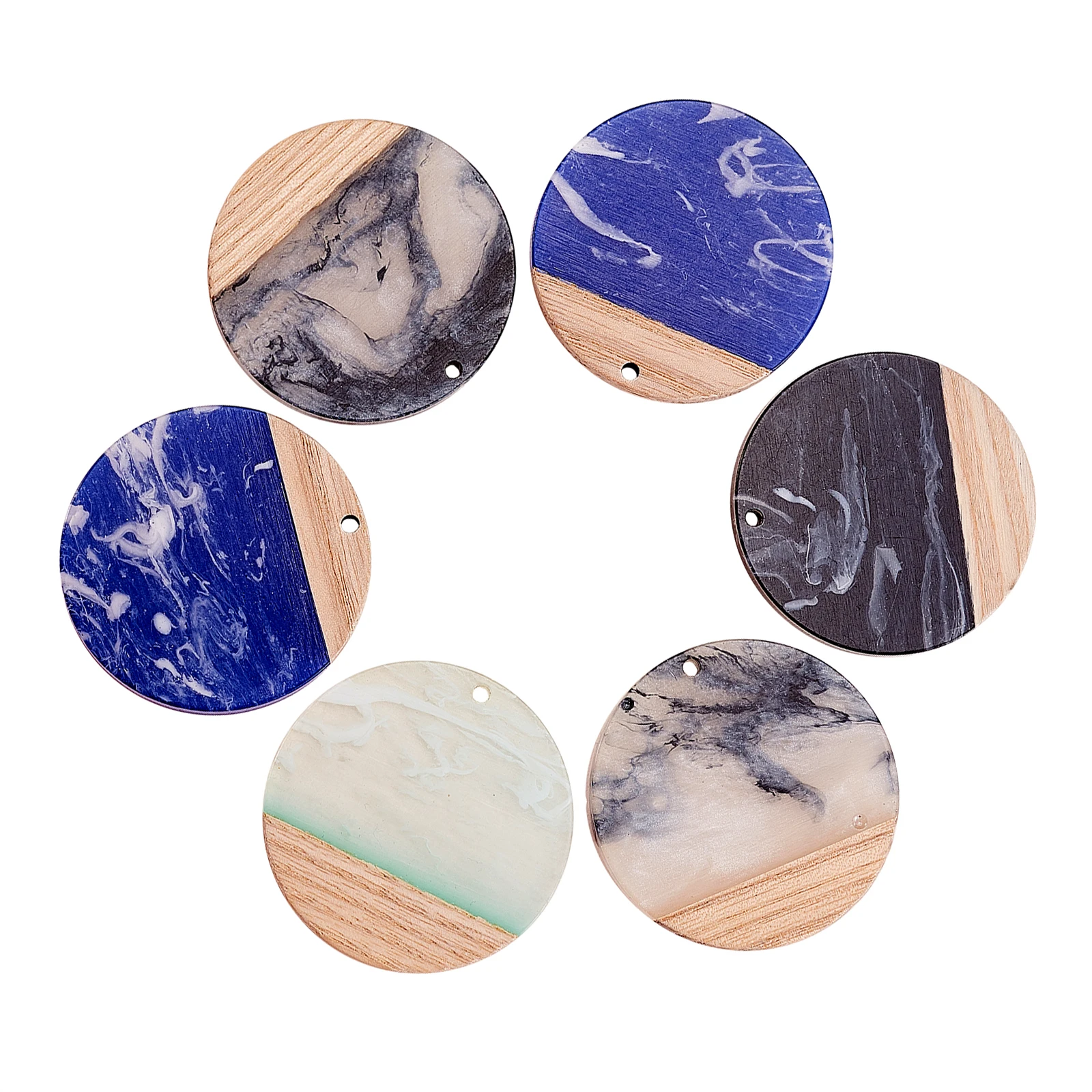 16Pcs 4 Farben Transparent Harz & Walnut Holz Anhänger, für DIY Ohrringe Halsketten Machen Schmuck Handwerk Zubehör – Detail 4