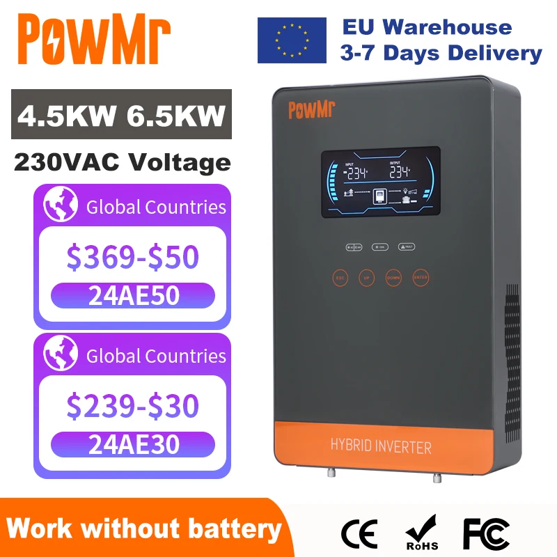 PowMr 4,5KW Hybrid Wechselrichter 24V DC auf 220V/230V AC mit 150A