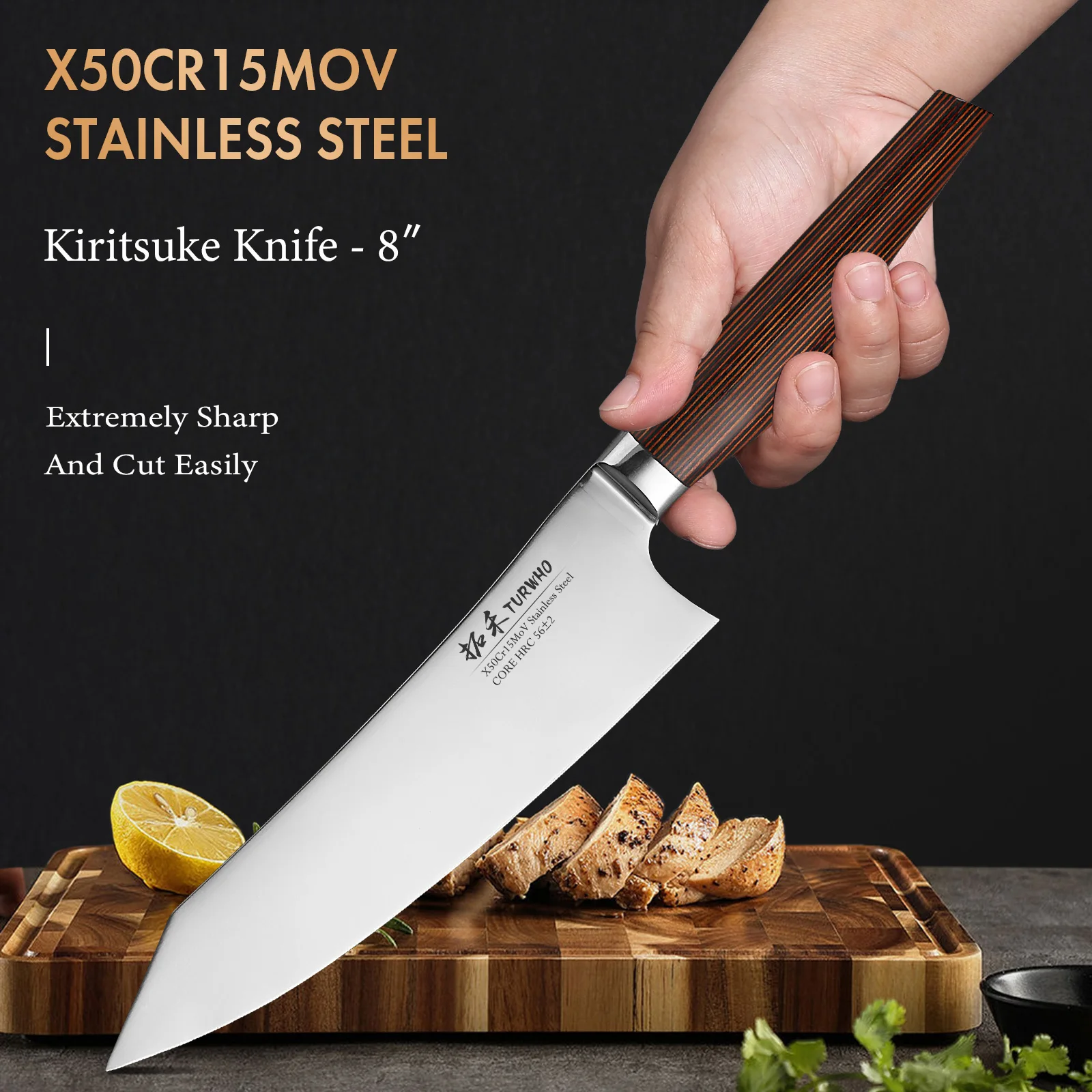 

8 "японский поварской нож TURWHO Kiritsuke из высокоуглеродистой нержавеющей стали X50Cr15MoV кухонные ножи инструменты для резки рыбы мяса