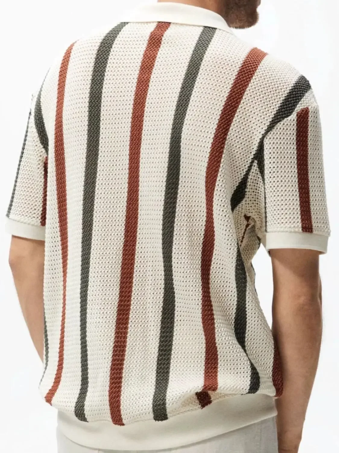 Summer Stripe Color Block Short Sleeve Knitted Casual Polo Shirt Men's Fashion Brand Personality Loose Fit Hollow out Design 12 S99b5f5a0254a4a588139459343492903f