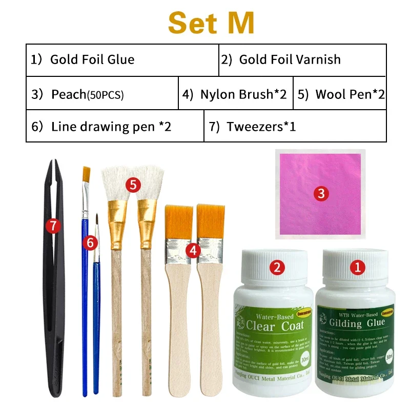 Deluxe Gilding Toolkit with Gold Leaf Sheets and Water-Based Glue & Varnish