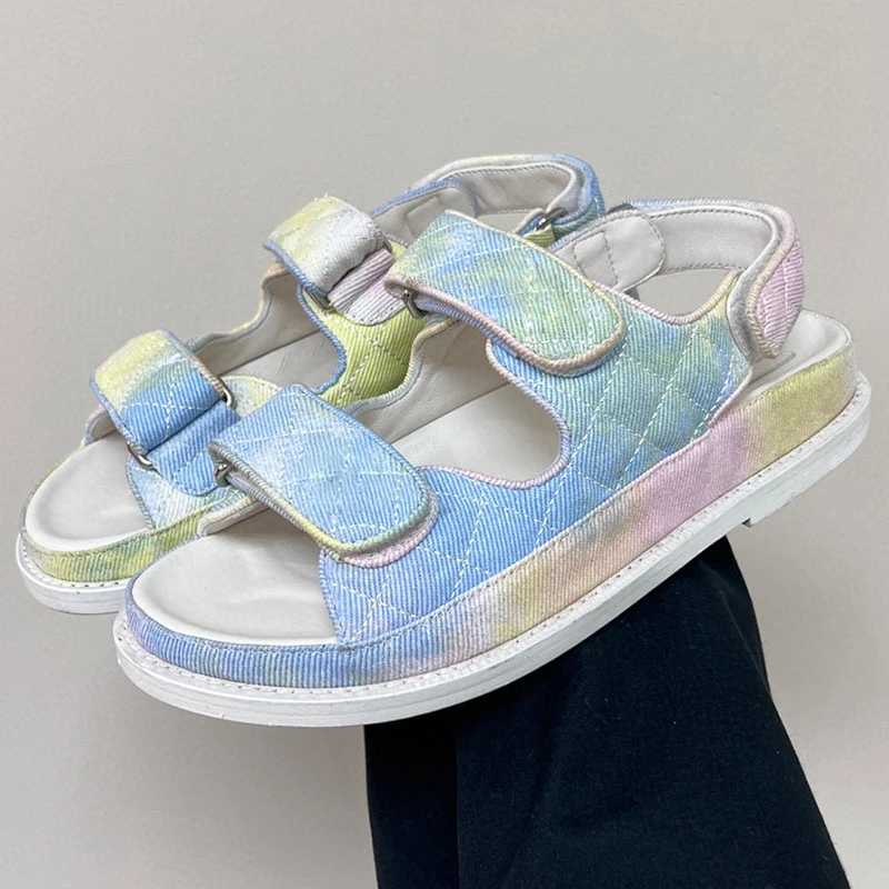

Women Sandals Summer Unique Upper Design Genuine Leather Upper Mixed Colors Fairy Shoes Comfortable Versatile Female Shoes