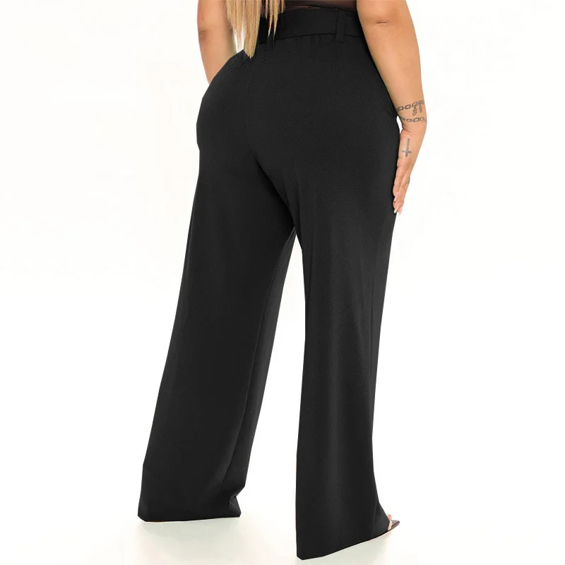 Belt Wide Leg Pants for Women Spring Summer New Solid Colors Loose-fitting Patchwork Pockets Casual Micro Flare Trousers