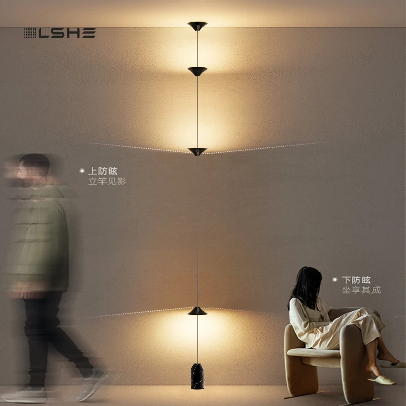 Modern Living Room Hallway Wall Floor Lamp Cone Design Art Decorative Iron Hanging Cable Floor Lamp for Bedroom Indoor LED