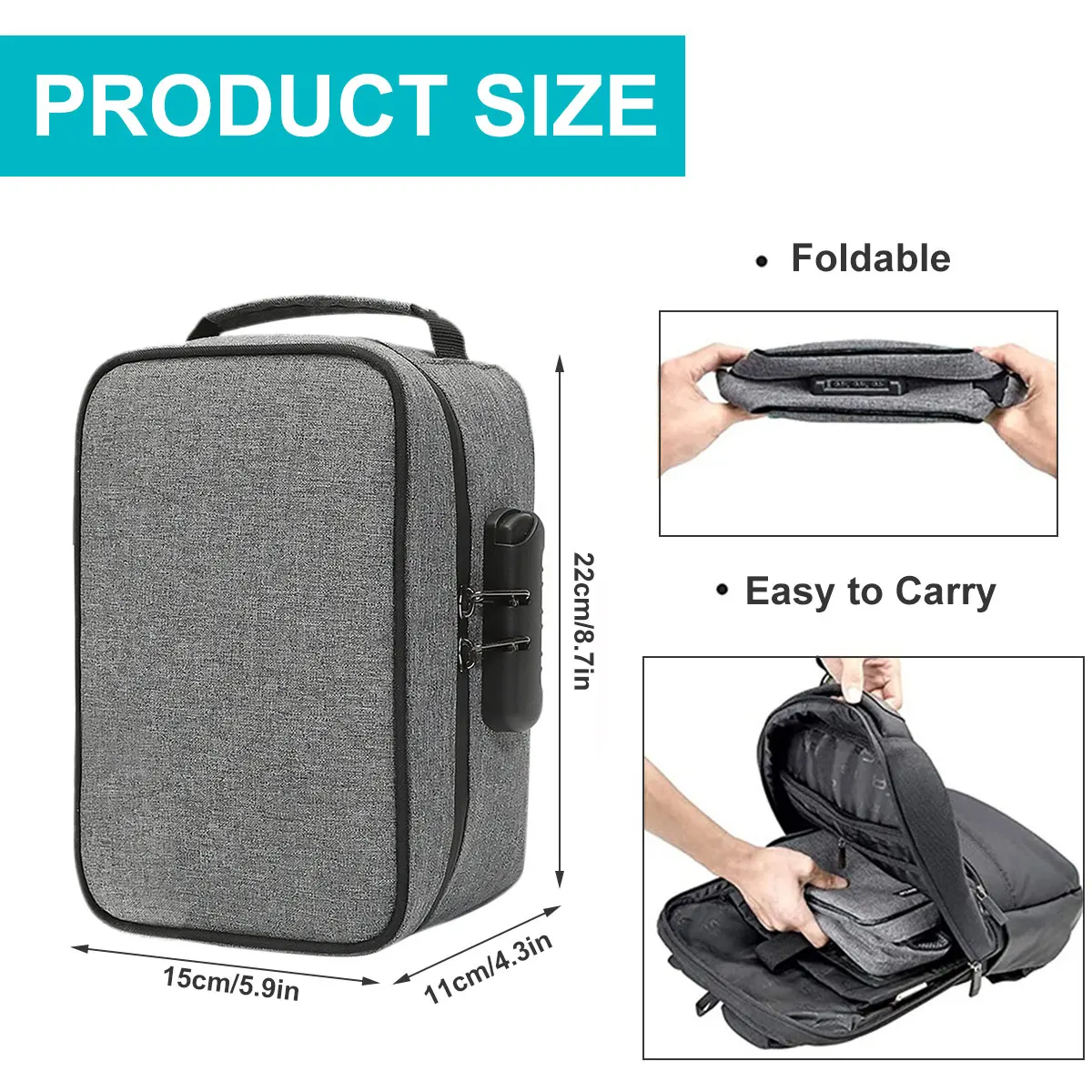 Sac Anti-odeur Avec Serrure à Combinaison - 32x19 Cm, étanche, Doublure Charbon Actif (gris)
