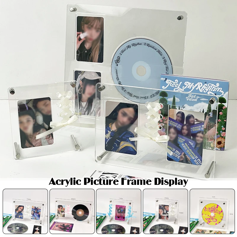 Photo Idol Card Display Stand Room Decor Acrylic Photo Frame Silk Ribbon CD Album Frame Idol Protective Display photo album