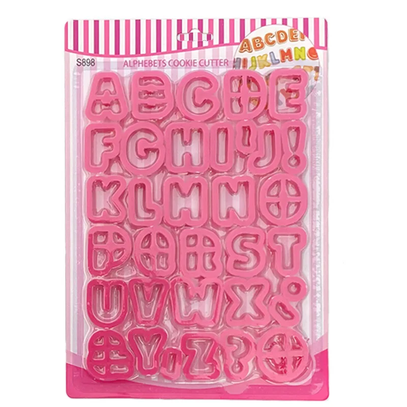 

34 pcs Letter Cookie Cutter Plastic Biscuit Knife Baking Fruit Cake Kitchen Tools Mold Embossing Printing