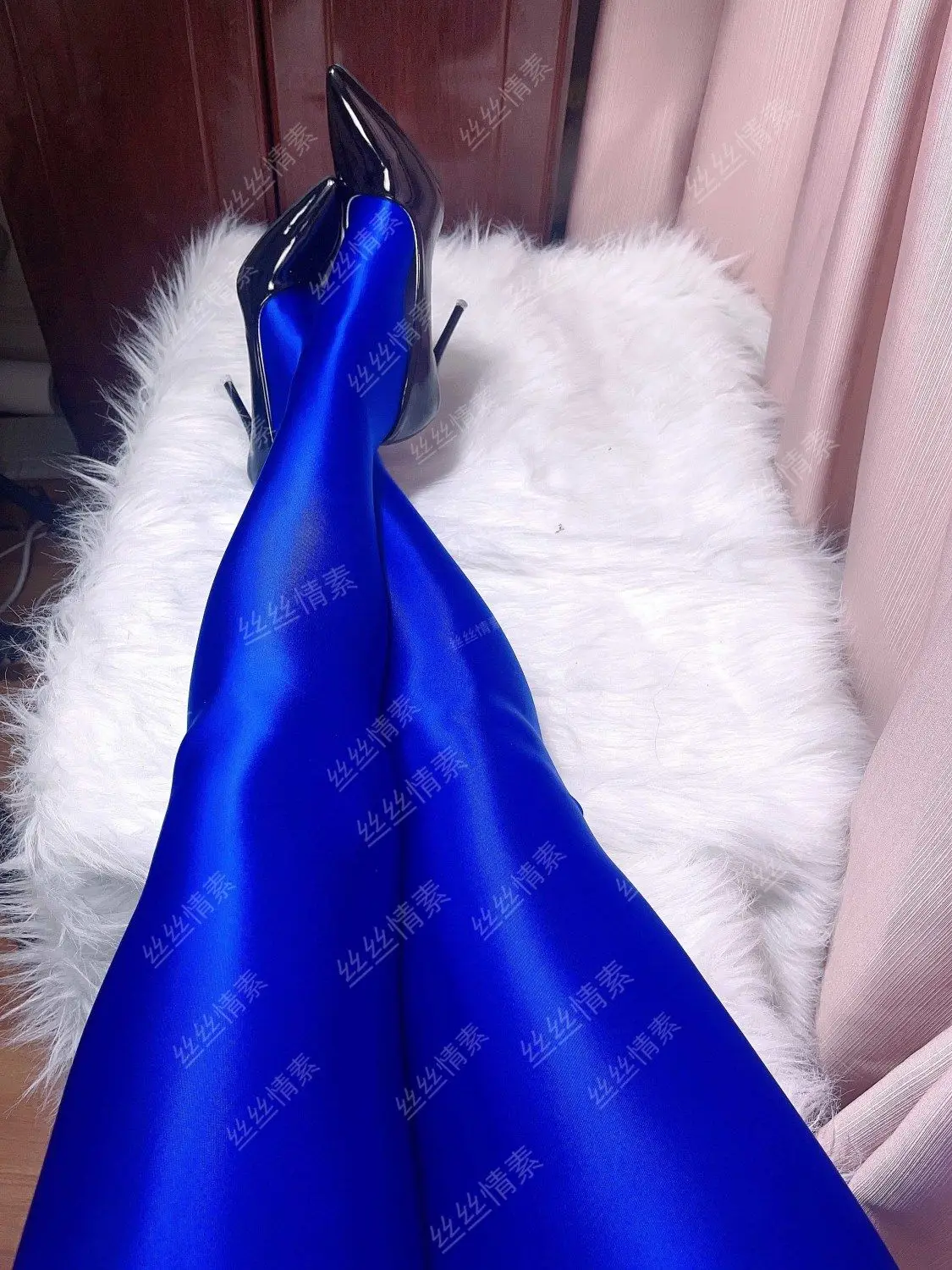 

Glossy Blue Women Yoga Pantyhose Tights Plus Size High Waist Leggings Workout for Gym Bottoms