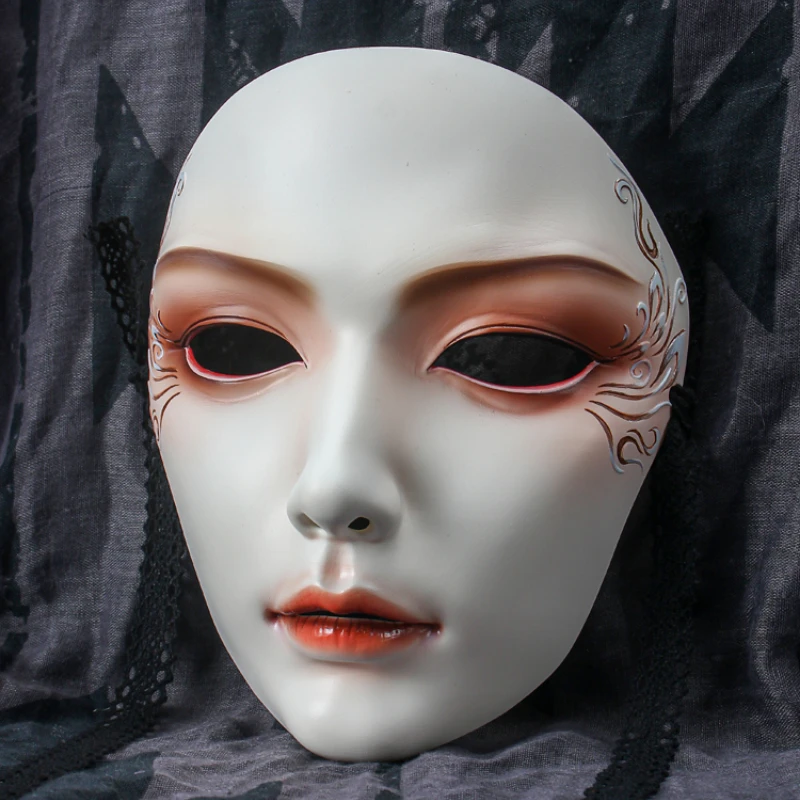 

Chinese Style Hanfu Hand Painted Mask Women Masquerade Party Cosplay Costumes Peking Opera Full Face Mask